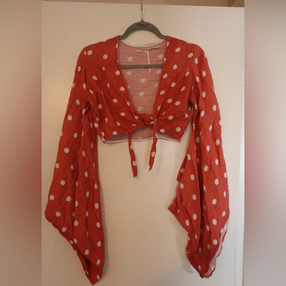 Free People Polka Dot Shirt with bell sleeves